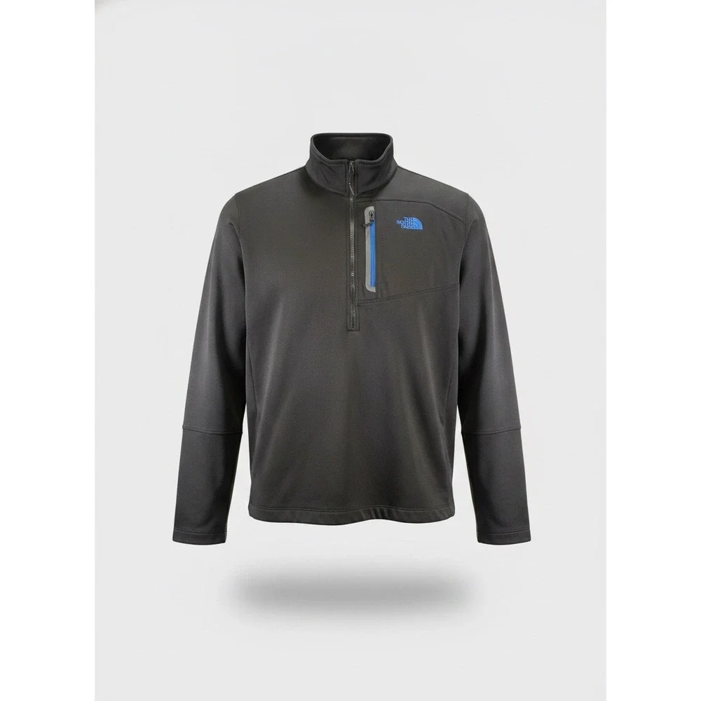 The North Face Mens Quarter Zip Fleece Pullover Gray Blue Chest Pocket XXL